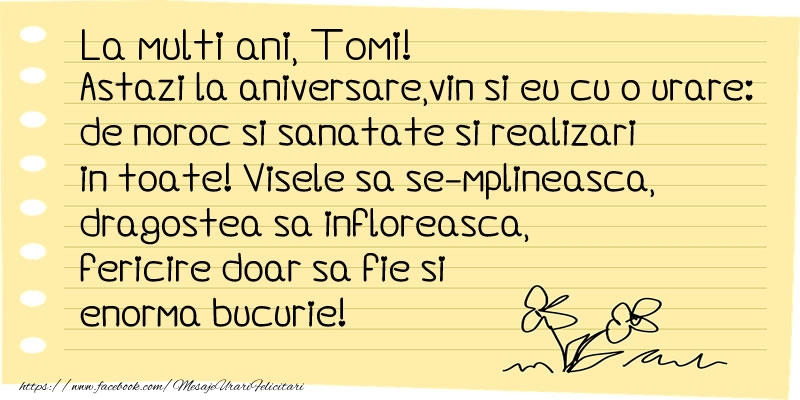 Felicitari de la multi ani - Flori & Mesaje | La multi ani Tomi!