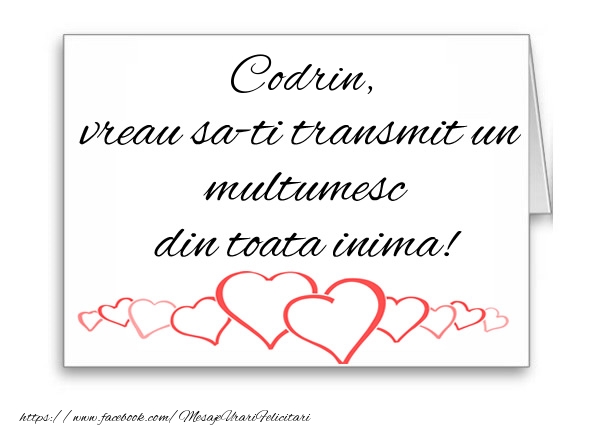 Felicitari de multumire - Codrin, vreau sa-ti transmit un multumesc din toata inima!