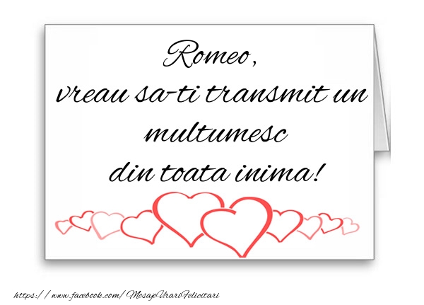 Felicitari de multumire - Romeo, vreau sa-ti transmit un multumesc din toata inima!