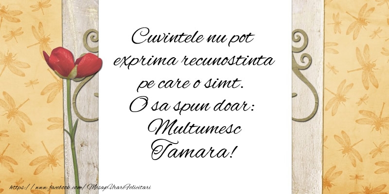 Felicitari de multumire - Flori | Cuvintele nu pot exprima recunostinta pe care o simt. O sa spun doar:  Multumesc Tamara!