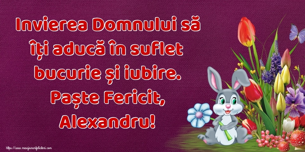  Felicitari de Paste - Iepuras & Flori | Invierea Domnului să îți aducă în suflet bucurie și iubire. Paște Fericit, Alexandru!