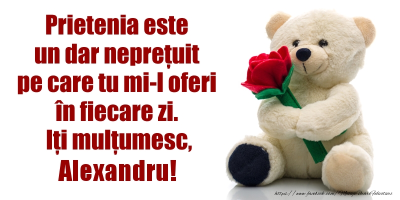 Felicitari de prietenie - Prietenia este un dar neprețuit pe care tu mi-l oferi în fiecare zi. Iți mulțumesc, Alexandru!