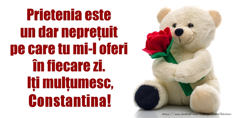 Felicitari de prietenie - Flori & Ursuleti | Prietenia este un dar neprețuit pe care tu mi-l oferi în fiecare zi. Iți mulțumesc, Constantina!