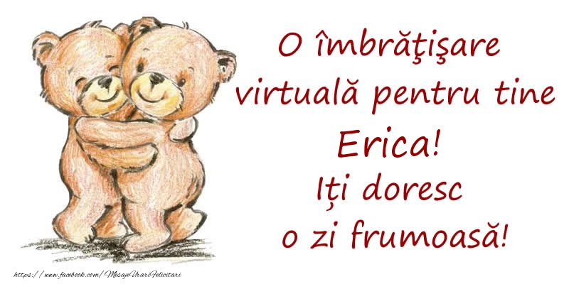 Felicitari de prietenie - Ursuleti | O îmbrăţişare virtuală pentru tine Erica. Iți doresc o zi frumoasă!