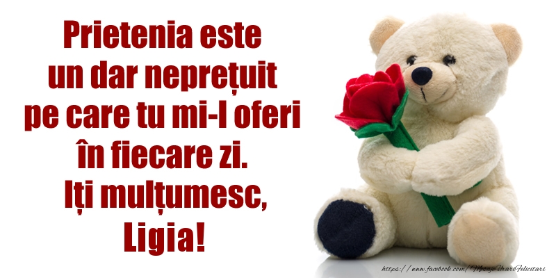 Felicitari de prietenie - Flori & Ursuleti | Prietenia este un dar neprețuit pe care tu mi-l oferi în fiecare zi. Iți mulțumesc, Ligia!