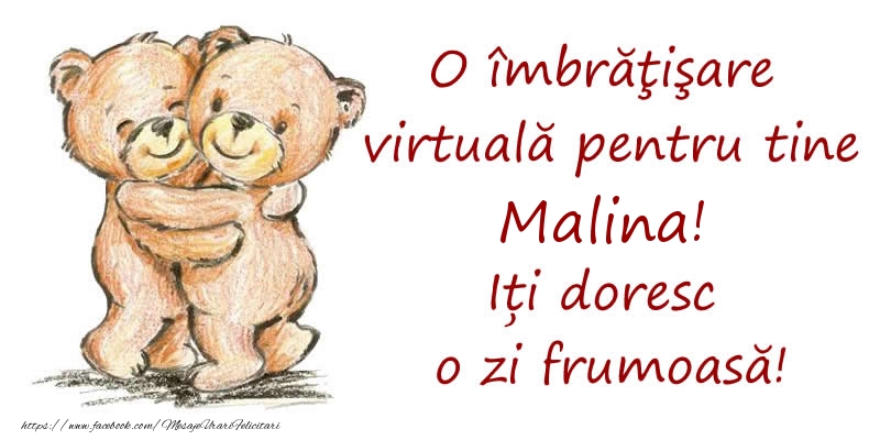 Felicitari de prietenie - O îmbrăţişare virtuală pentru tine Malina. Iți doresc o zi frumoasă!
