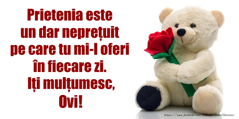 Felicitari de prietenie - Prietenia este un dar neprețuit pe care tu mi-l oferi în fiecare zi. Iți mulțumesc, Ovi!