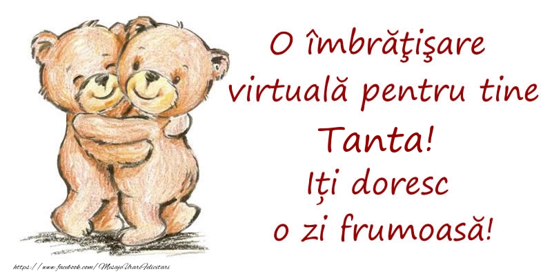 Felicitari de prietenie - Ursuleti | O îmbrăţişare virtuală pentru tine Tanta. Iți doresc o zi frumoasă!
