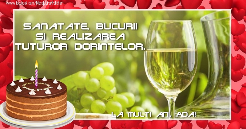 Felicitari de zi de nastere - Tort & 1 Poza & Ramă Foto | La multi ani, Ada!