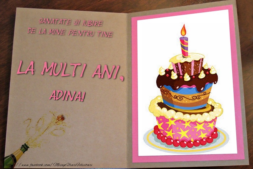 Felicitari de zi de nastere - 1 Poza & Ramă Foto & Tort | La multi ani, Adina!
