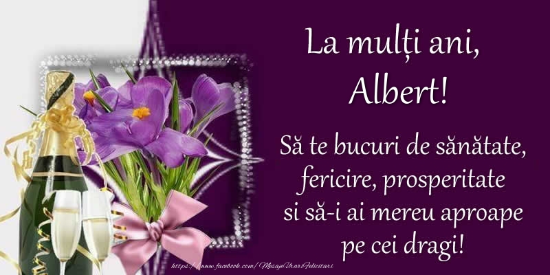 Felicitari de zi de nastere - Flori & Sampanie | La multi ani, Albert! Sa te bucuri de sanatate, fericire, prosperitate si sa-i ai mereu aproape pe cei dragi!