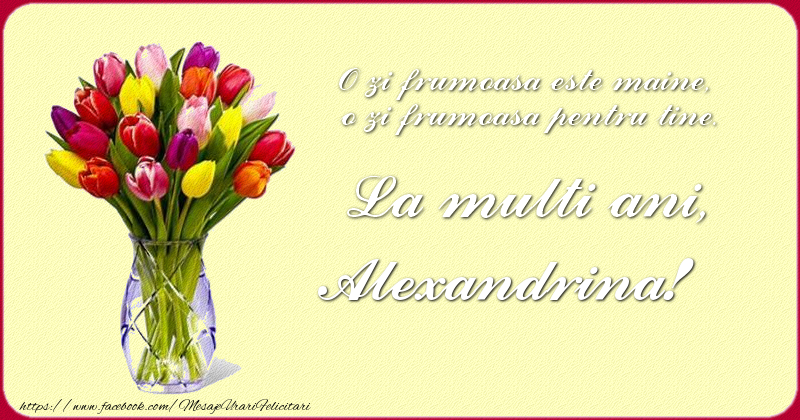 Felicitari de zi de nastere - Buchete De Flori & Flori & Lalele | O zi frumoasu0103 este maine, o zi frumoasu0103 pentru tine. La multi ani Alexandrina