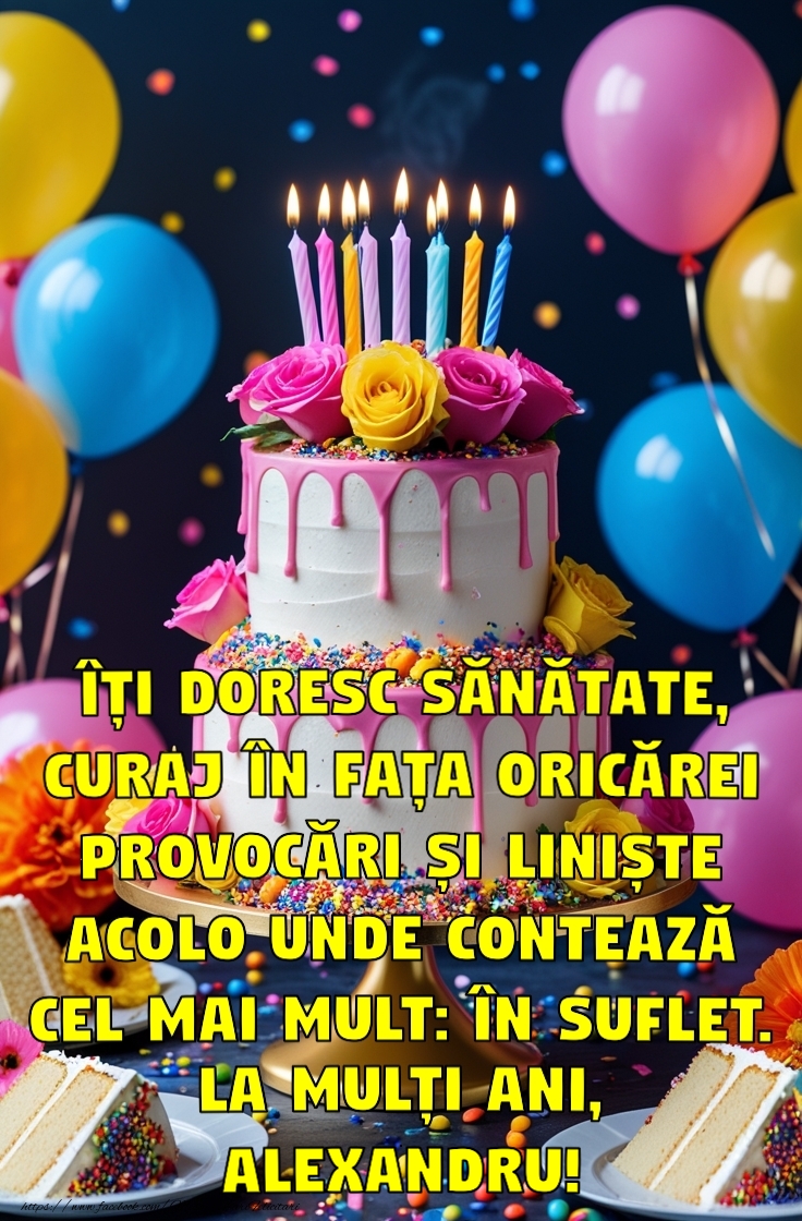 Felicitari de zi de nastere - Mesaj de la multi ani cu tort si baloane colorate