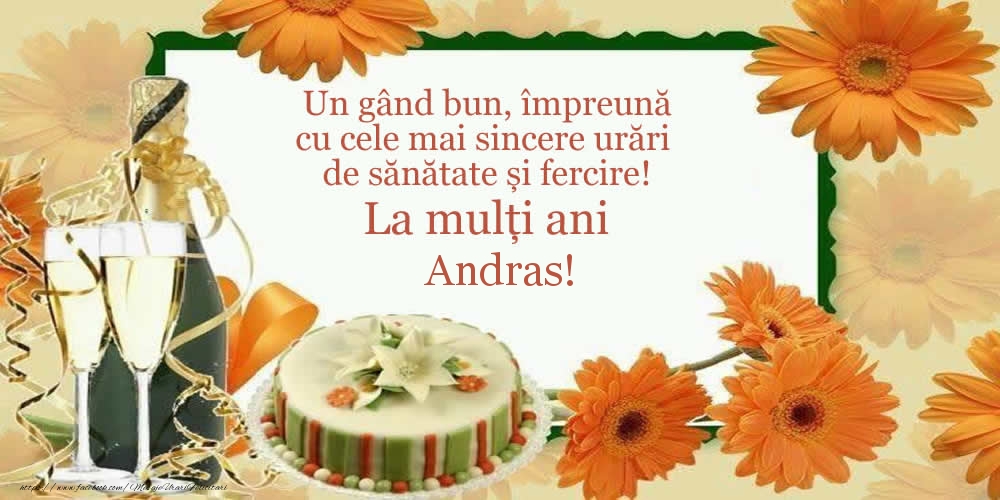 Felicitari de zi de nastere - Tort & Sampanie | Un gând bun, împreună cu cele mai sincere urări de sănătate și fercire! La mulți ani Andras!