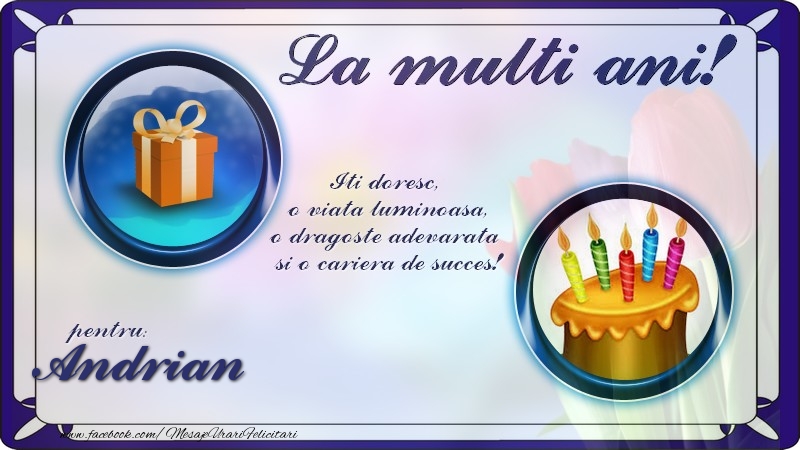 Felicitari de zi de nastere - La multi ani, pentru Andrian! Iti doresc,  o viata luminoasa, o dragoste adevarata  si o cariera de succes!