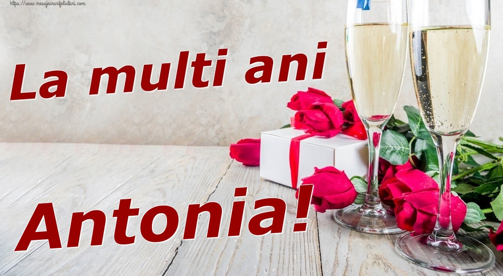 Felicitari de zi de nastere - Sampanie & Trandafiri | La multi ani Antonia!