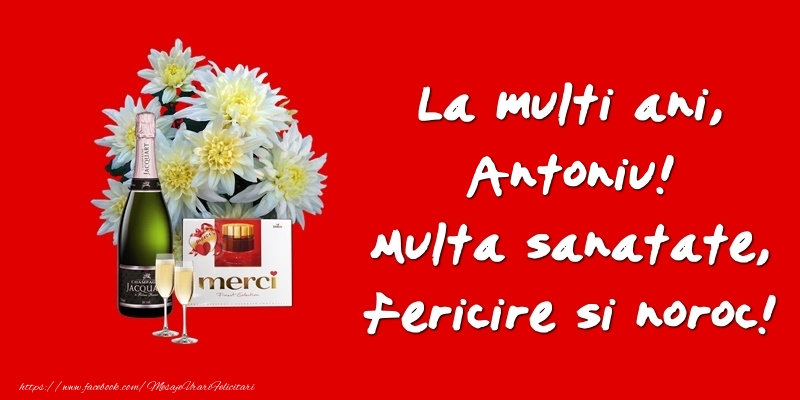 Felicitari de zi de nastere - Flori & Sampanie | La multi ani, Antoniu! Multa sanatate, fericire si noroc!