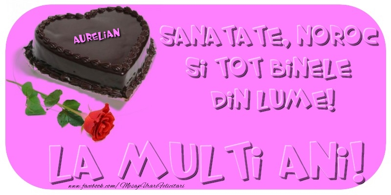 Felicitari de zi de nastere - Tort & Trandafiri | La multi ani cu sanatate, noroc si tot binele din lume!  Aurelian