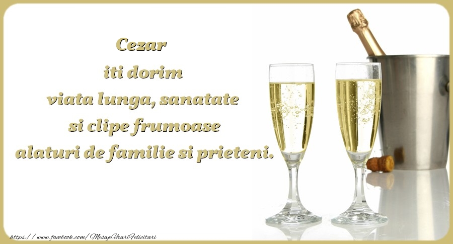 Felicitari de zi de nastere - Sampanie | Cezar iti dorim viata lunga, sanatate si clipe frumoase alaturi de familie si prieteni. Cu drag