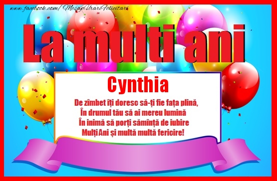 Felicitari de zi de nastere - Baloane | La multi ani Cynthia