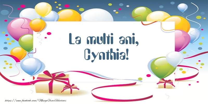 Felicitari de zi de nastere - Baloane | La multi ani, Cynthia!