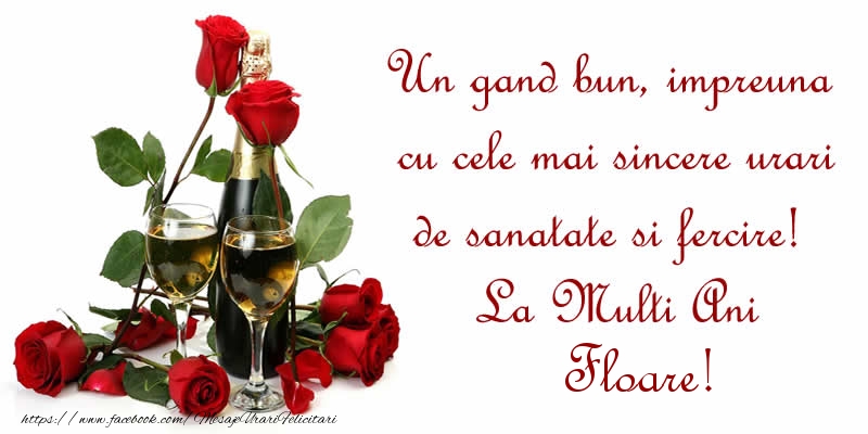 Felicitari de zi de nastere - Flori & Sampanie | Un gand bun, impreuna cu cele mai sincere urari de sanatate si fercire! La Multi Ani Floare!