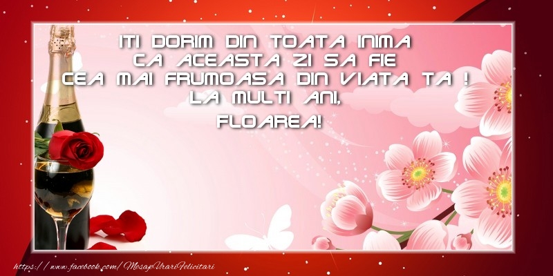 Felicitari de zi de nastere - 1 Poza & Ramă Foto & Sampanie & Tort | La multi ani, Floarea!