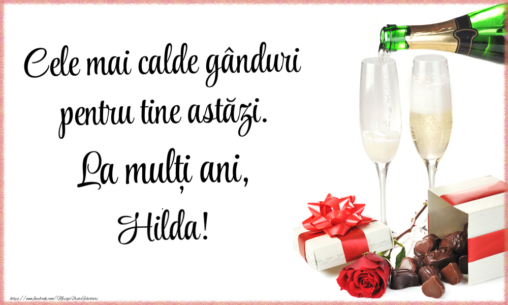 Felicitari de zi de nastere - Bărbați & Cadou & Femei & Sampanie & Trandafiri | Cele mai calde gânduri pentru tine astăzi. La mulți ani, Hilda!