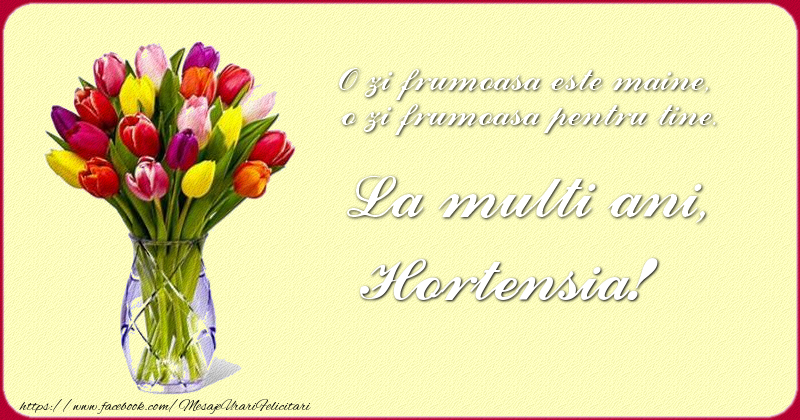 Felicitari de zi de nastere - Buchete De Flori & Flori & Lalele | O zi frumoasu0103 este maine, o zi frumoasu0103 pentru tine. La multi ani Hortensia