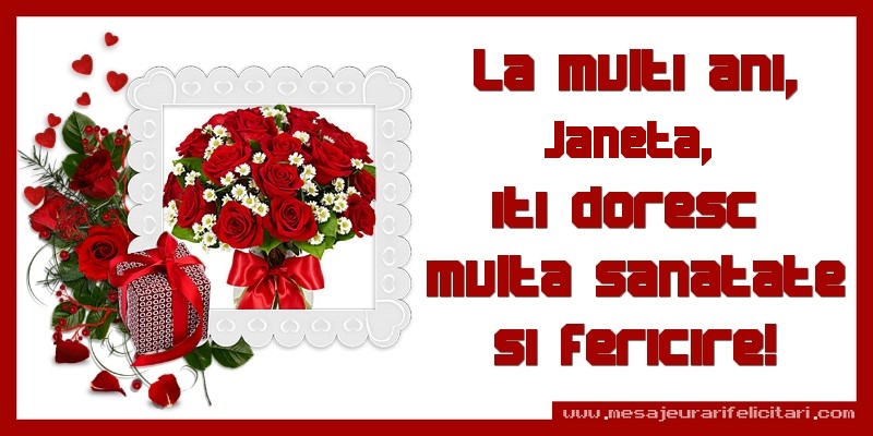 Felicitari de zi de nastere - Cadou & Trandafiri & 1 Poza & Ramă Foto | La multi ani, Janeta, iti doresc  multa sanatate si fericire!
