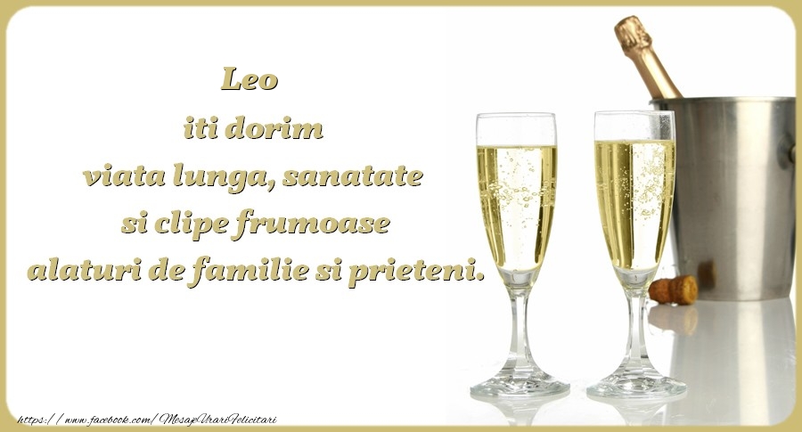 Felicitari de zi de nastere - Sampanie | Leo iti dorim viata lunga, sanatate si clipe frumoase alaturi de familie si prieteni. Cu drag
