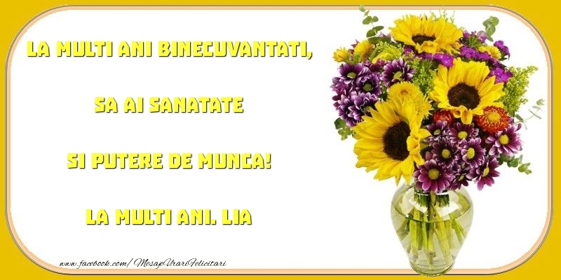 Felicitari de zi de nastere - Buchete De Flori | La multi ani binecuvantati, sa ai sanatate si putere de munca! Lia