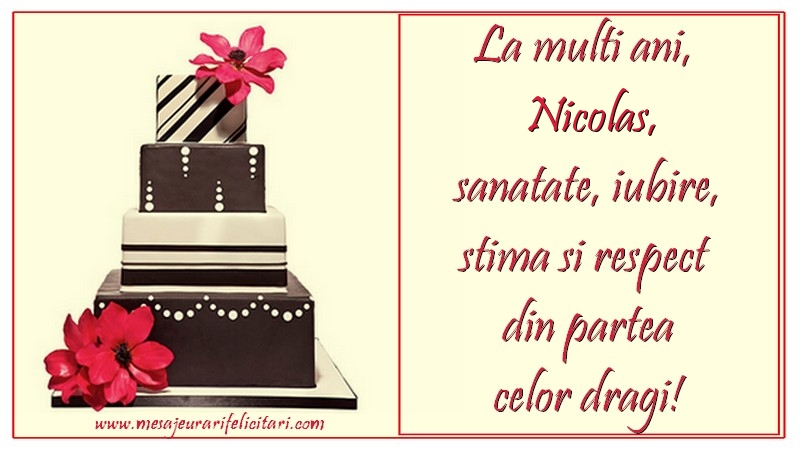 Felicitari de zi de nastere - Tort | La multi ani, Nicolas