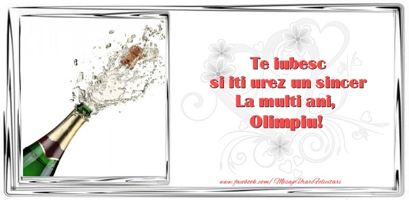 Felicitari de zi de nastere - Flori & 1 Poza & Ramă Foto | Te iubesc si iti urez un sincer La multi ani, Olimpiu