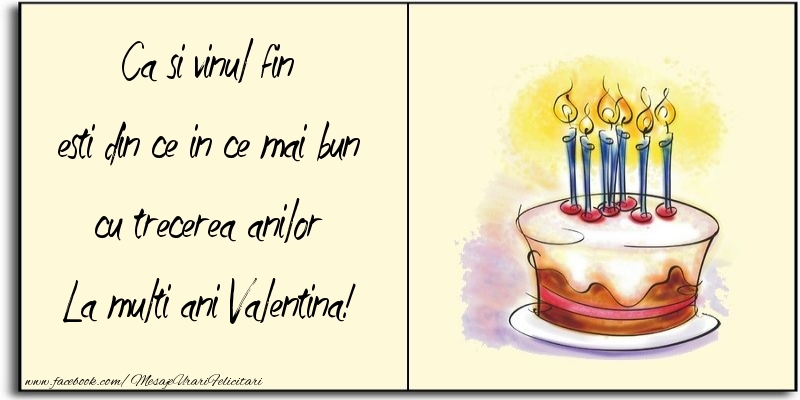 Felicitari de zi de nastere - Tort | Ca si vinul fin esti din ce in ce mai bun cu trecerea anilor Valentina