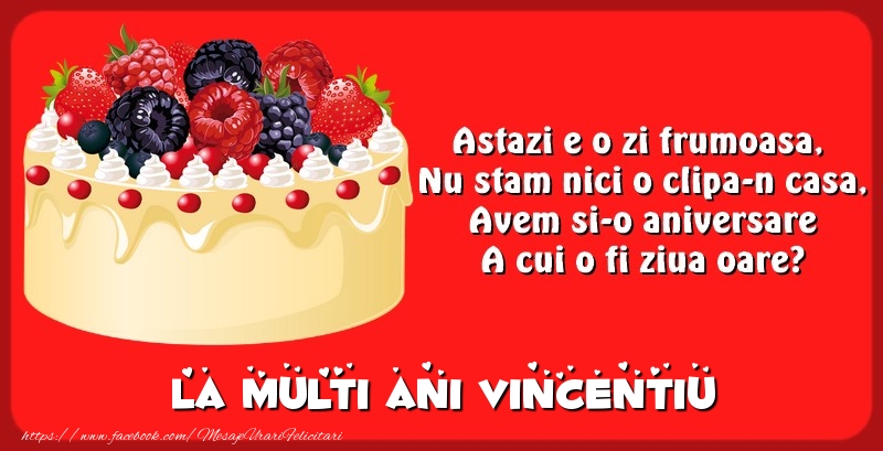 Felicitari de zi de nastere - Tort | La multi ani Vincentiu