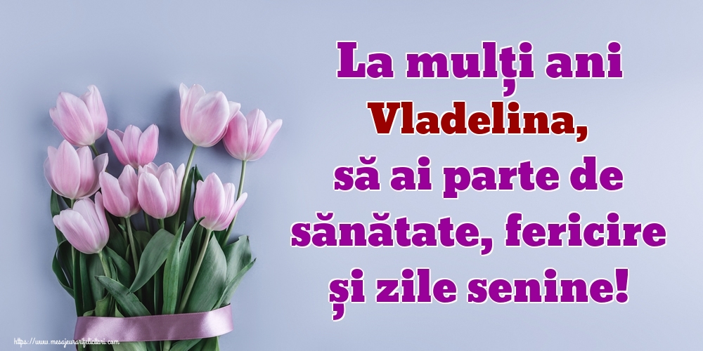 Felicitari de zi de nastere - La mulți ani Vladelina, să ai parte de sănătate, fericire și zile senine!