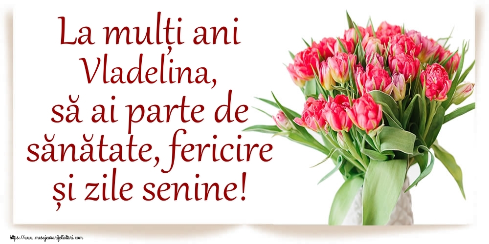 Felicitari de zi de nastere - La mulți ani Vladelina, să ai parte de sănătate, fericire și zile senine!