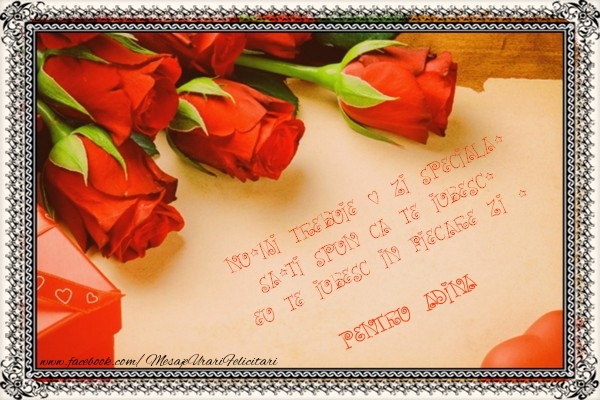 Felicitari Ziua indragostitilor - Trandafiri | Nu-mi trebuie o zi speciala, sa-ti spun ca te iubesc. Eu te iubesc in fiecare zi ! pentru Adina