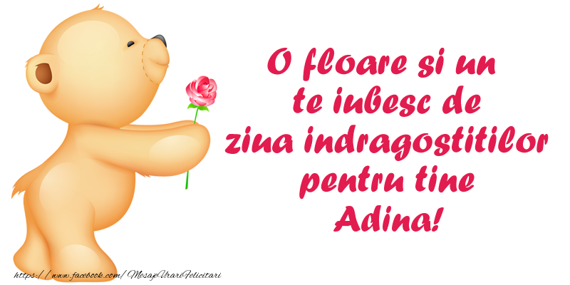 Felicitari Ziua indragostitilor - Ursuleti | O floare si un te iubesc de ziua indragostitilor pentru tine Adina!
