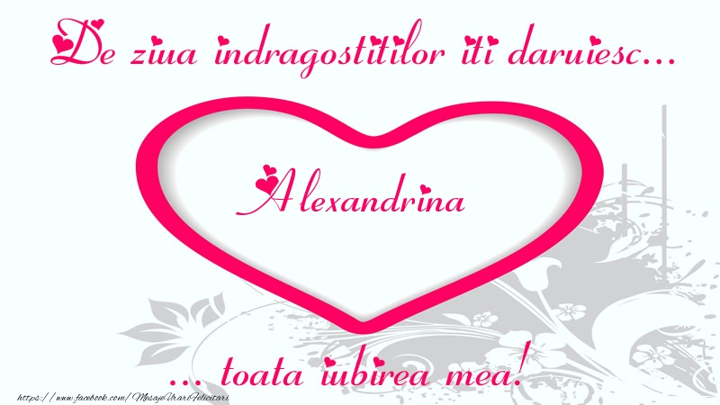 Felicitari Ziua indragostitilor - Pentru Alexandrina: De ziua indragostitilor iti daruiesc toata iubirea mea!
