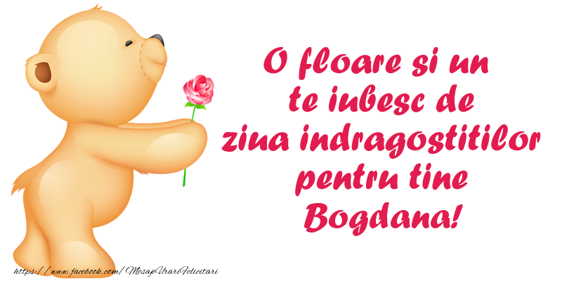 Felicitari Ziua indragostitilor - Ursuleti | O floare si un te iubesc de ziua indragostitilor pentru tine Bogdana!