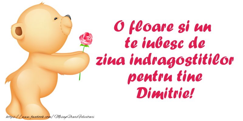 Felicitari Ziua indragostitilor - Ursuleti | O floare si un te iubesc de ziua indragostitilor pentru tine Dimitrie!