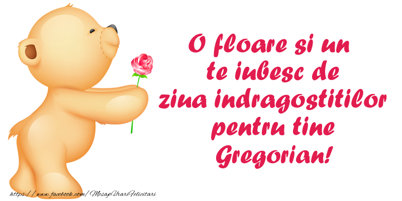 Felicitari Ziua indragostitilor - Ursuleti | O floare si un te iubesc de ziua indragostitilor pentru tine Gregorian!