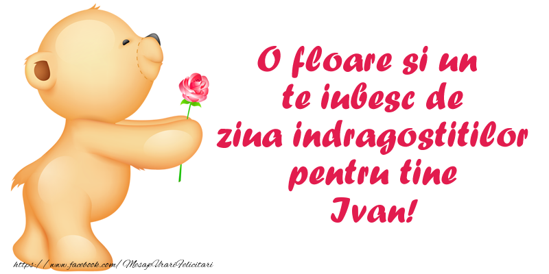 Felicitari Ziua indragostitilor - Ursuleti | O floare si un te iubesc de ziua indragostitilor pentru tine Ivan!
