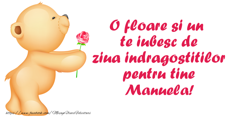 Felicitari Ziua indragostitilor - Ursuleti | O floare si un te iubesc de ziua indragostitilor pentru tine Manuela!