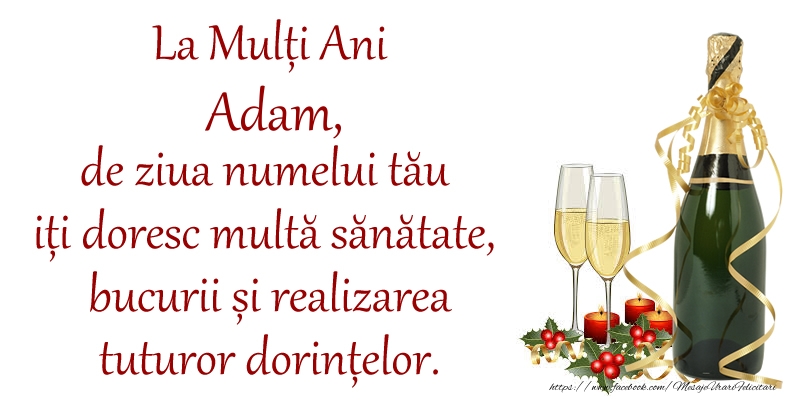 Felicitari de Ziua Numelui - La Mulți Ani Adam, de ziua numelui tău iți doresc multă sănătate, bucurii și realizarea tuturor dorințelor.