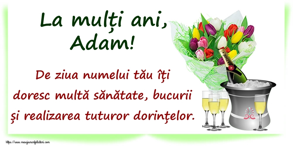Felicitari de Ziua Numelui - La mulți ani, Adam! De ziua numelui tău îți doresc multă sănătate, bucurii și realizarea tuturor dorințelor.