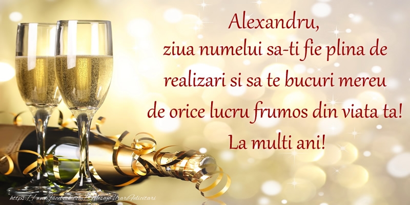 ziua numelui alexandru Alexandru, ziua numelui sa-ti fie plina de realizari si sa te bucuri mereu de orice lucru frumos din viata ta! La multi ani!
