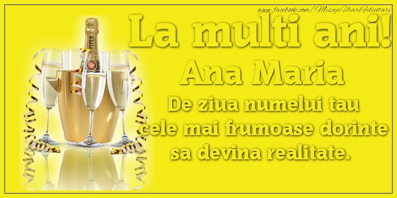 Felicitari de Ziua Numelui - La multi ani, Ana Maria De ziua numelui tau cele mai frumoase dorinte sa devina realitate.